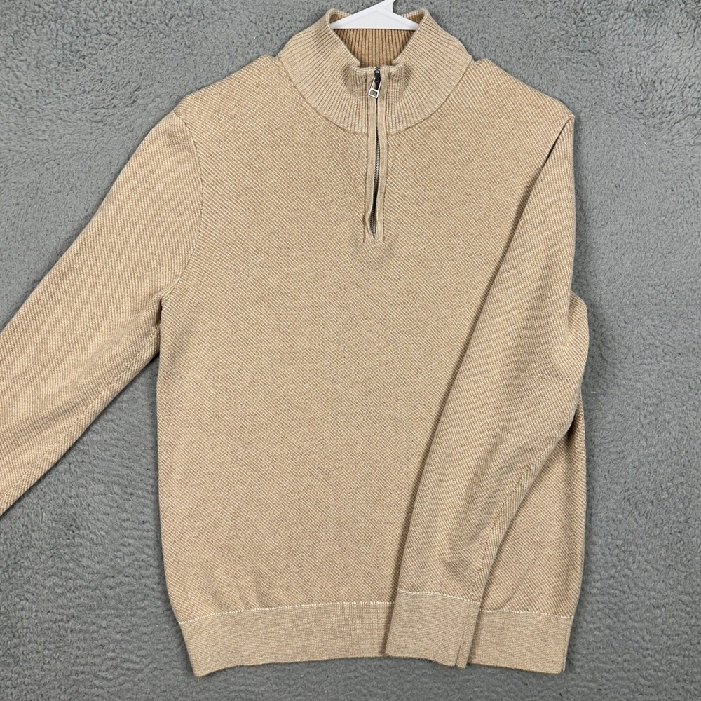 Bonobos Cotton Cashmere Blend Sweater Mens Small Tan Quarter Zip Pullover EUC